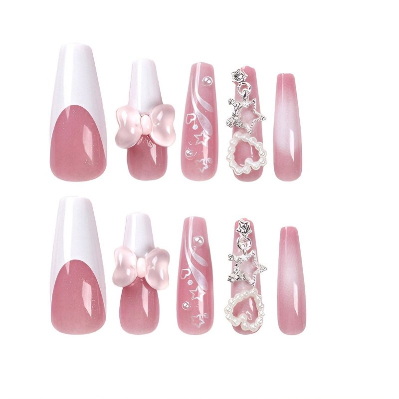 24 PCS Bear Bowbowknot Nail Art, Long Length Long Water Pipe Fake Nails,Square Head Nail Tips False Nail 3 24 PCS Bear Bowbowknot Nail Art, Long Length Long Water Pipe Fake Nails,Square Head Nail Tips False Nail - Image 3