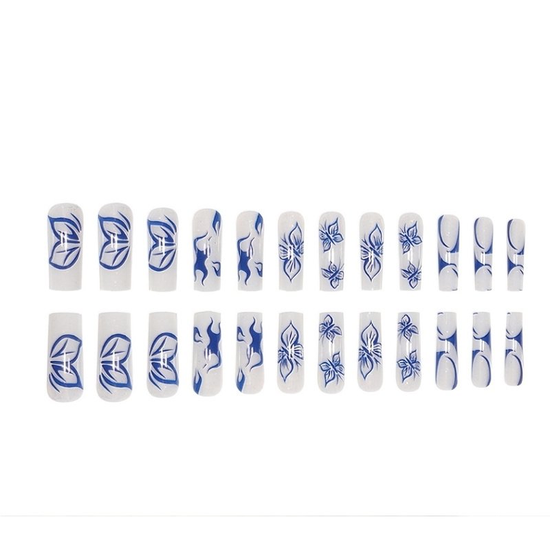 24 PCS Blue Butterfly Art, Long Length Long Water Pipe Fake Nails,Square Head Nail Tips False Nail 3 24 PCS Blue Butterfly Art, Long Length Long Water Pipe Fake Nails,Square Head Nail Tips False Nail - Image 3