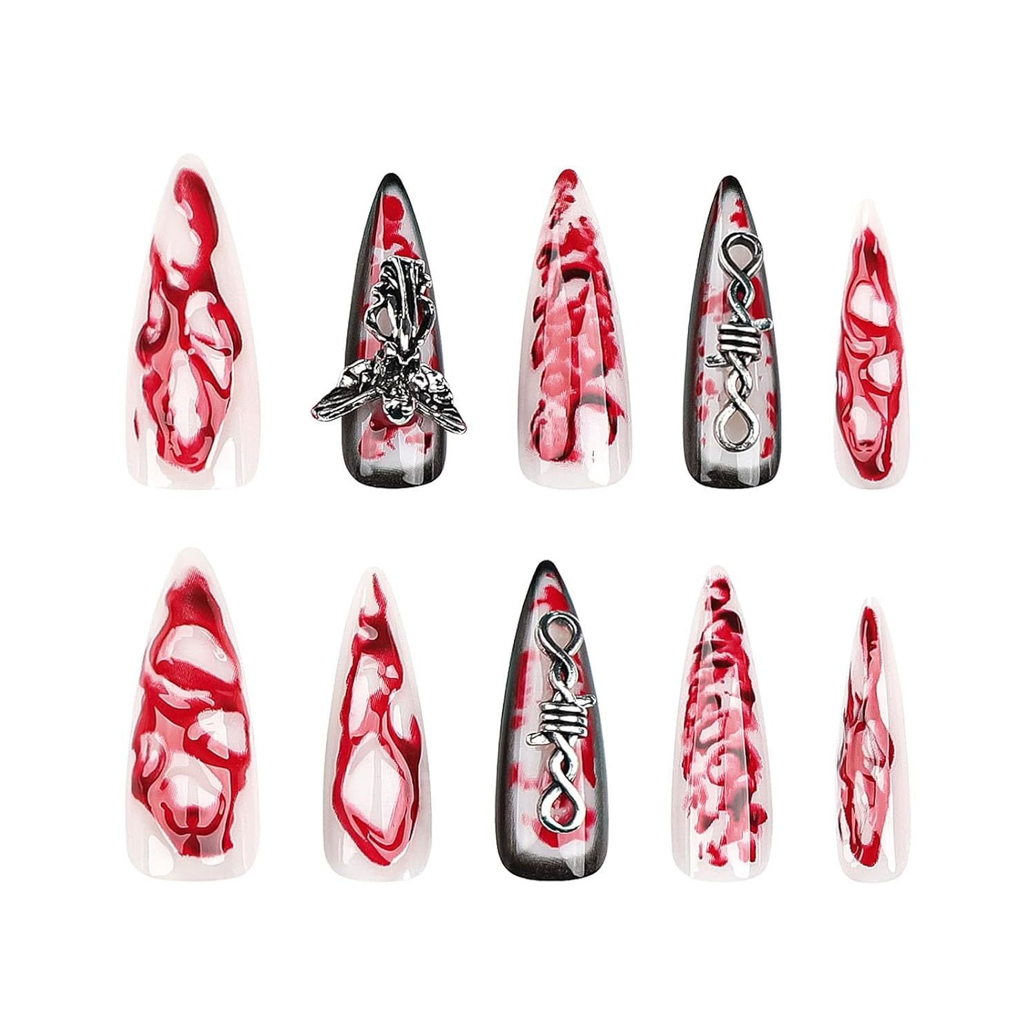 24 PCS Extra Long Teardrop-shaped Wearable Nail Art, Terrifying Angel Nail Art, 3D Blood-colored Fake Nails 6 24 PCS Extra Long Teardrop-shaped Wearable Nail Art, Terrifying Angel Nail Art, 3D Blood-colored Fake Nails - Image 6