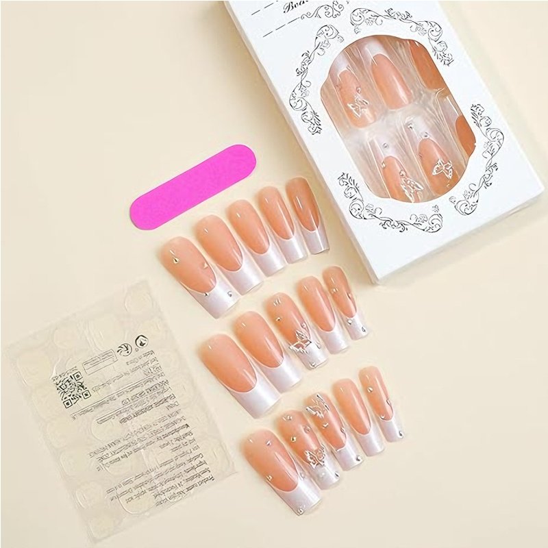 24 PCS Diamond Butterfly Nail Art, Long Length Long Water Pipe Fake Nails,Square Head Nail Tips False Nail 8 24 PCS Diamond Butterfly Nail Art, Long Length Long Water Pipe Fake Nails,Square Head Nail Tips False Nail - Image 8
