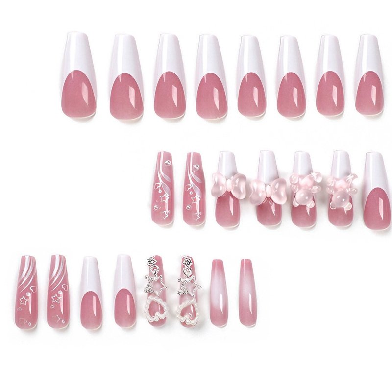 24 PCS Bear Bowbowknot Nail Art, Long Length Long Water Pipe Fake Nails,Square Head Nail Tips False Nail 8 24 PCS Bear Bowbowknot Nail Art, Long Length Long Water Pipe Fake Nails,Square Head Nail Tips False Nail - Image 8