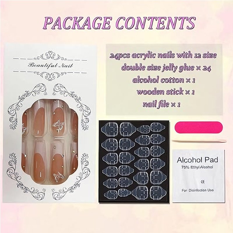 24 PCS Diamond Butterfly Nail Art, Long Length Long Water Pipe Fake Nails,Square Head Nail Tips False Nail 4 24 PCS Diamond Butterfly Nail Art, Long Length Long Water Pipe Fake Nails,Square Head Nail Tips False Nail - Image 4