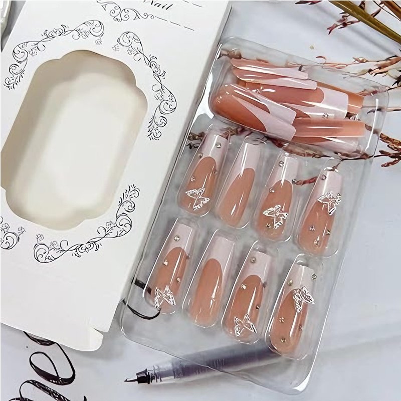 24 PCS Diamond Butterfly Nail Art, Long Length Long Water Pipe Fake Nails,Square Head Nail Tips False Nail 5 24 PCS Diamond Butterfly Nail Art, Long Length Long Water Pipe Fake Nails,Square Head Nail Tips False Nail - Image 5