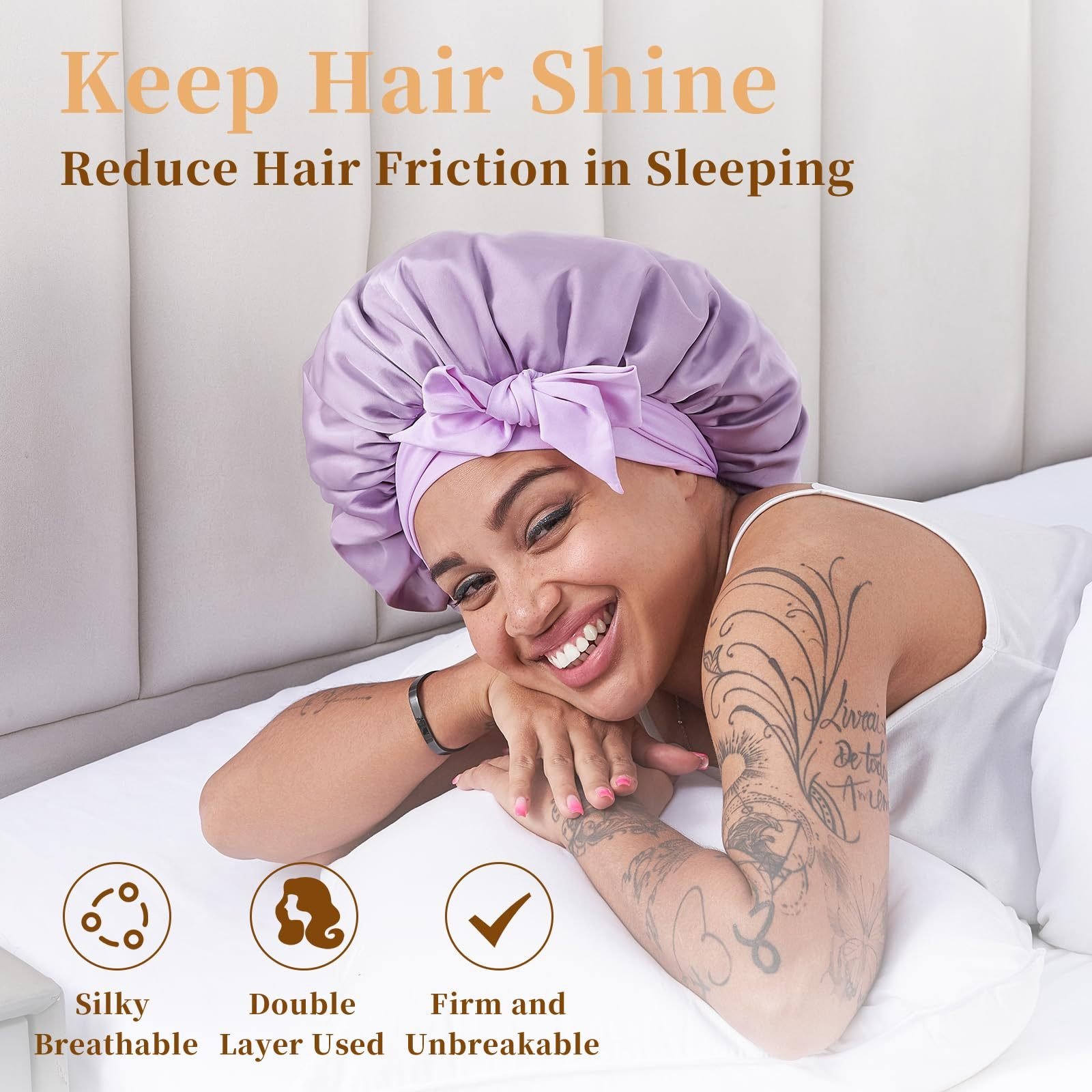 Silk Bonnet For Sleeping Women, Satin Hair Bonnet For Sleeping For Wavy Curly Natural Hair Women Men 2 Silk Bonnet For Sleeping Women, Satin Hair Bonnet For Sleeping For Wavy Curly Natural Hair Women Men - Image 2
