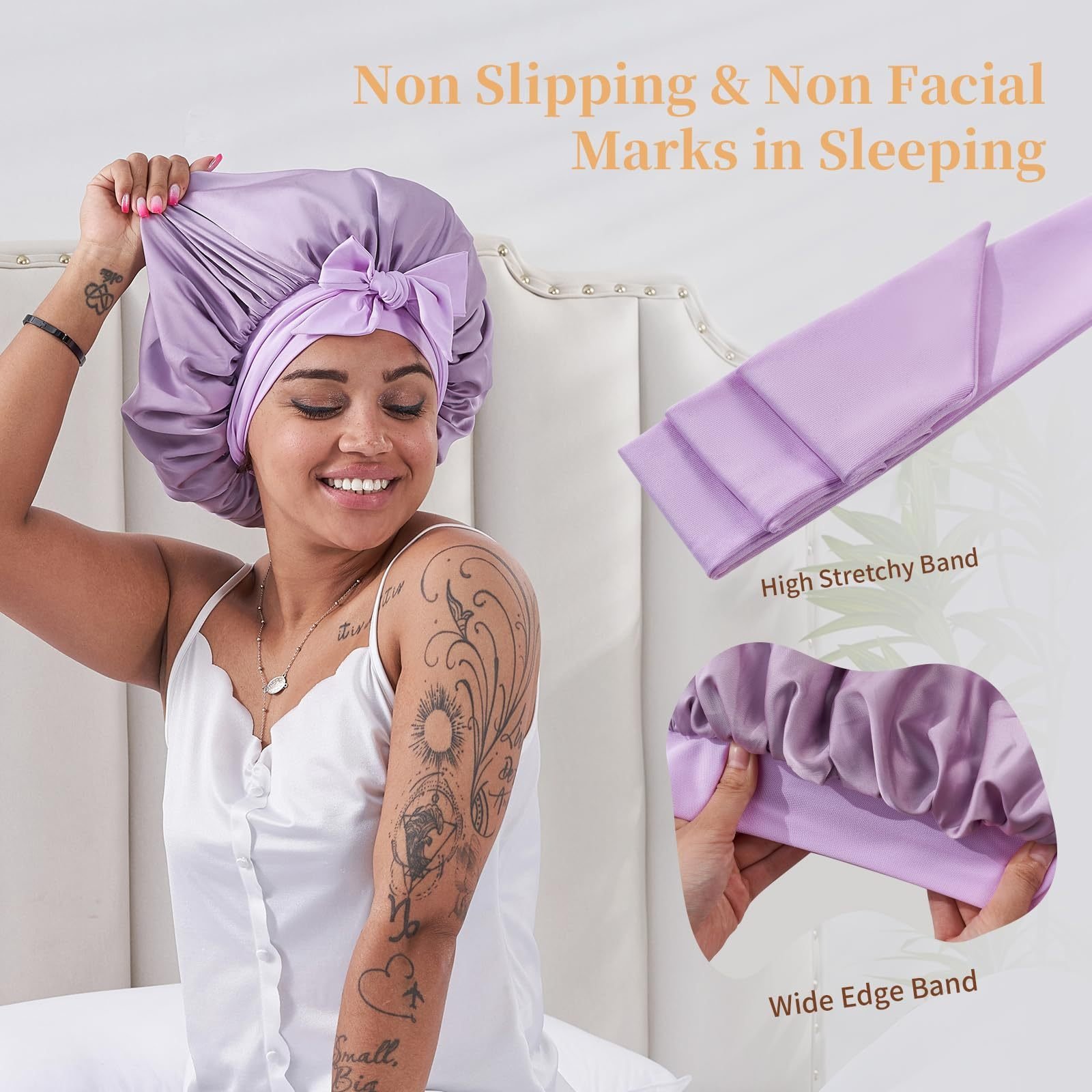 Silk Bonnet For Sleeping Women, Satin Hair Bonnet For Sleeping For Wavy Curly Natural Hair Women Men 4 Silk Bonnet For Sleeping Women, Satin Hair Bonnet For Sleeping For Wavy Curly Natural Hair Women Men - Image 4