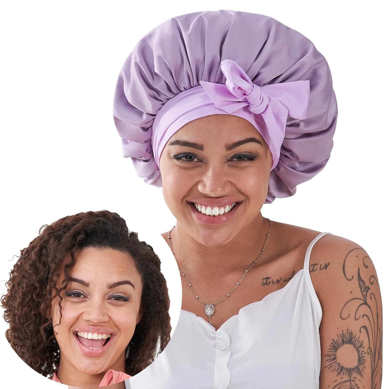 Silk Bonnet For Sleeping Women, Satin Hair Bonnet For Sleeping For Wavy Curly Natural Hair Women Men 1 Silk Bonnet For Sleeping Women, Satin Hair Bonnet For Sleeping For Wavy Curly Natural Hair Women Men