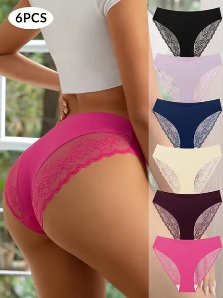 6 Packs Multi-Color Sexy Lace Triangle Panties Low Elastic Waist Fashion Women'S Hip Lifting Underwear Patchwork Lace 5 6 Packs Multi-Color Sexy Lace Triangle Panties Low Elastic Waist Fashion Women'S Hip Lifting Underwear Patchwork Lace - Image 5