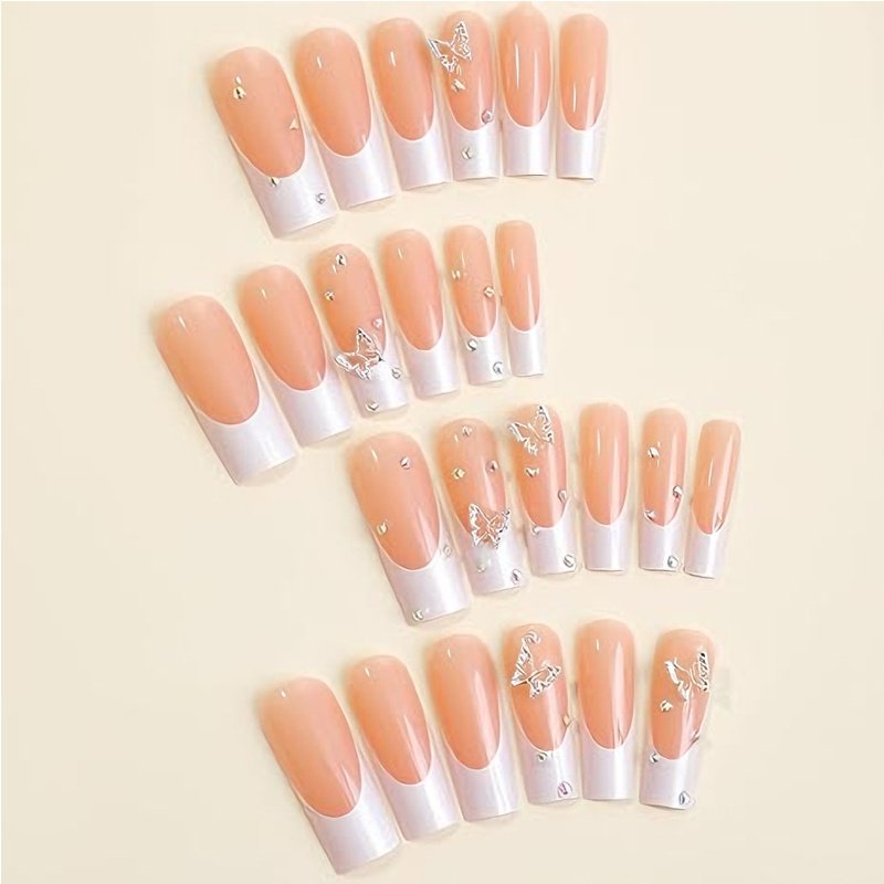 24 PCS Diamond Butterfly Nail Art, Long Length Long Water Pipe Fake Nails,Square Head Nail Tips False Nail 6 24 PCS Diamond Butterfly Nail Art, Long Length Long Water Pipe Fake Nails,Square Head Nail Tips False Nail - Image 6