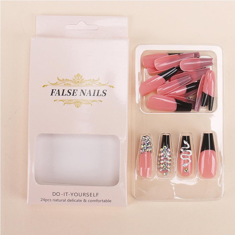 24 PCS Diamond Snake Nail Art, Long Length Long Water Pipe Fake Nails,Square Head Nail Tips False Nail 3 24 PCS Diamond Snake Nail Art, Long Length Long Water Pipe Fake Nails,Square Head Nail Tips False Nail - Image 3