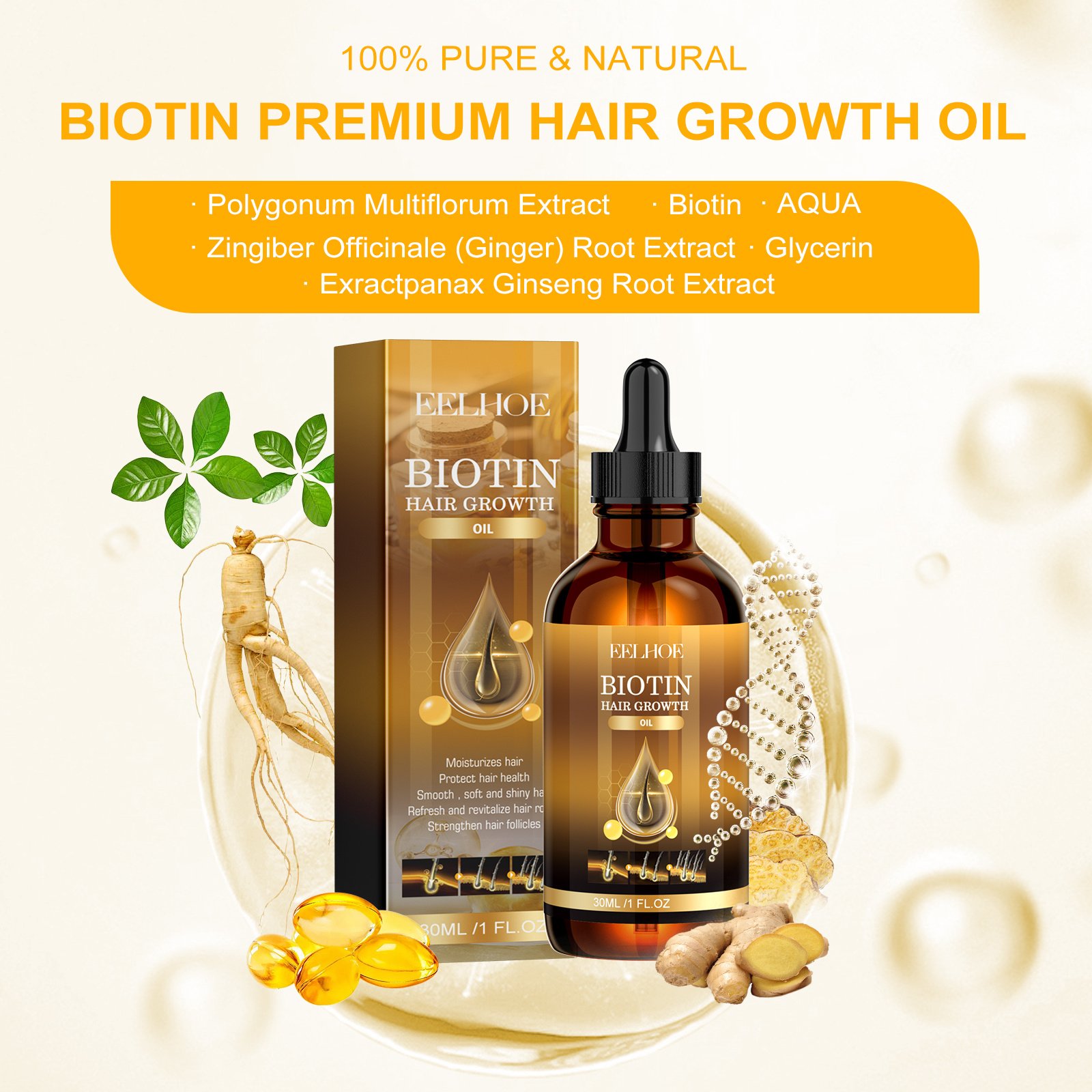 EELHOE Biotin Hair Treatment Oil Deeply Moisturizing Scalp Massage Treatment Thick And Smooth Hair Care Oil 3 EELHOE Biotin Hair Treatment Oil Deeply Moisturizing Scalp Massage Treatment Thick And Smooth Hair Care Oil - Image 3