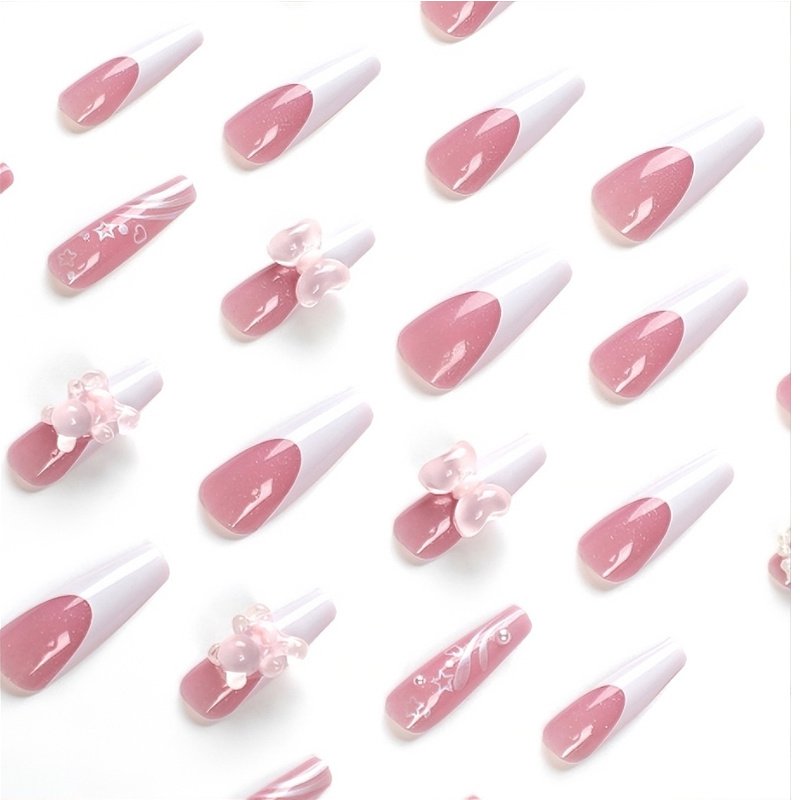 24 PCS Bear Bowbowknot Nail Art, Long Length Long Water Pipe Fake Nails,Square Head Nail Tips False Nail 6 24 PCS Bear Bowbowknot Nail Art, Long Length Long Water Pipe Fake Nails,Square Head Nail Tips False Nail - Image 6