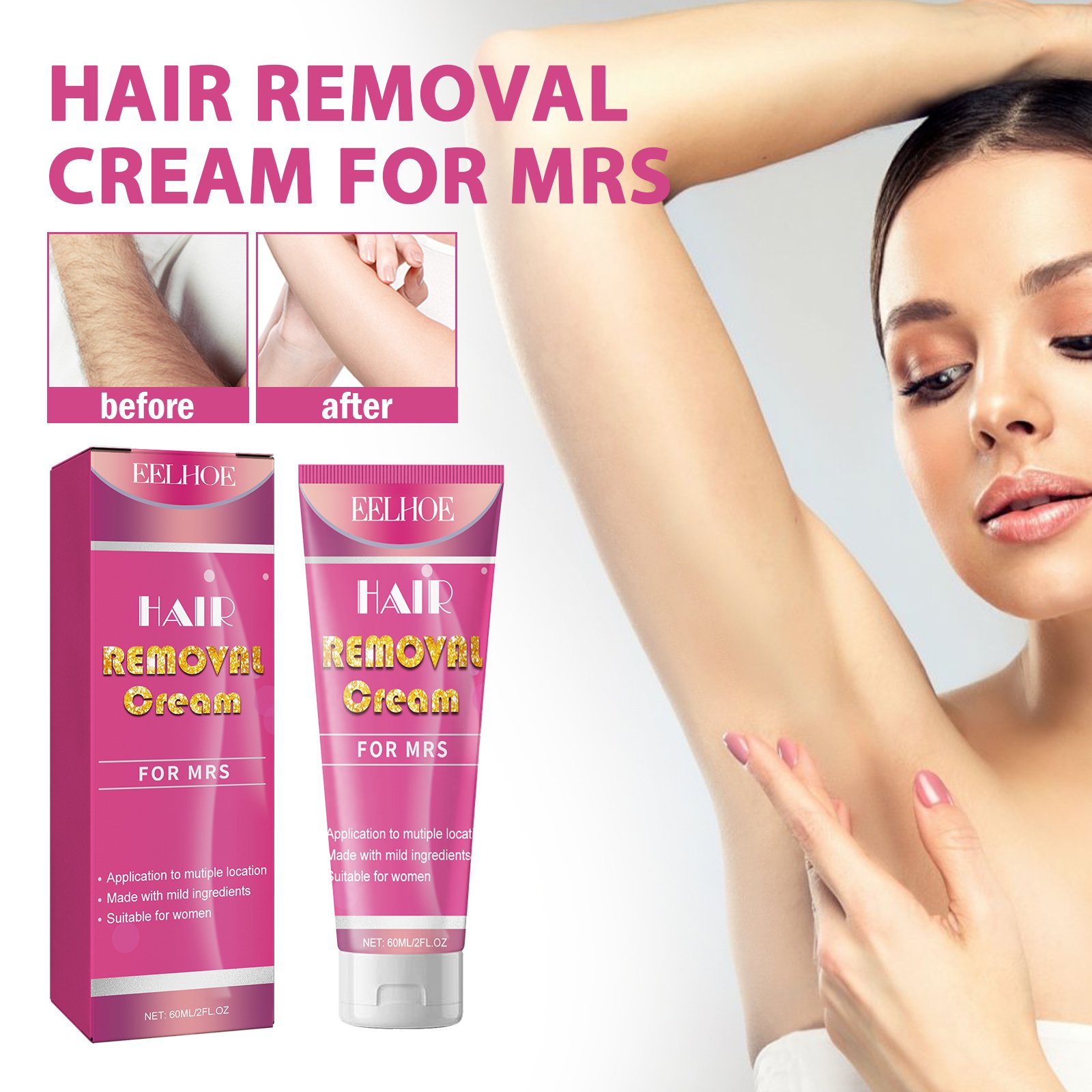 EELHOE Hair Removal Cream For Mrs, Full Body Underarm Gentle Hair Removal Without Irritation Refreshing Moisturizing Smooth Hair Removal Cream 5 EELHOE Hair Removal Cream For Mrs, Full Body Underarm Gentle Hair Removal Without Irritation Refreshing Moisturizing Smooth Hair Removal Cream - Image 5