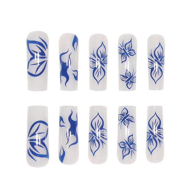 24 PCS Blue Butterfly Art, Long Length Long Water Pipe Fake Nails,Square Head Nail Tips False Nail 5 24 PCS Blue Butterfly Art, Long Length Long Water Pipe Fake Nails,Square Head Nail Tips False Nail - Image 5