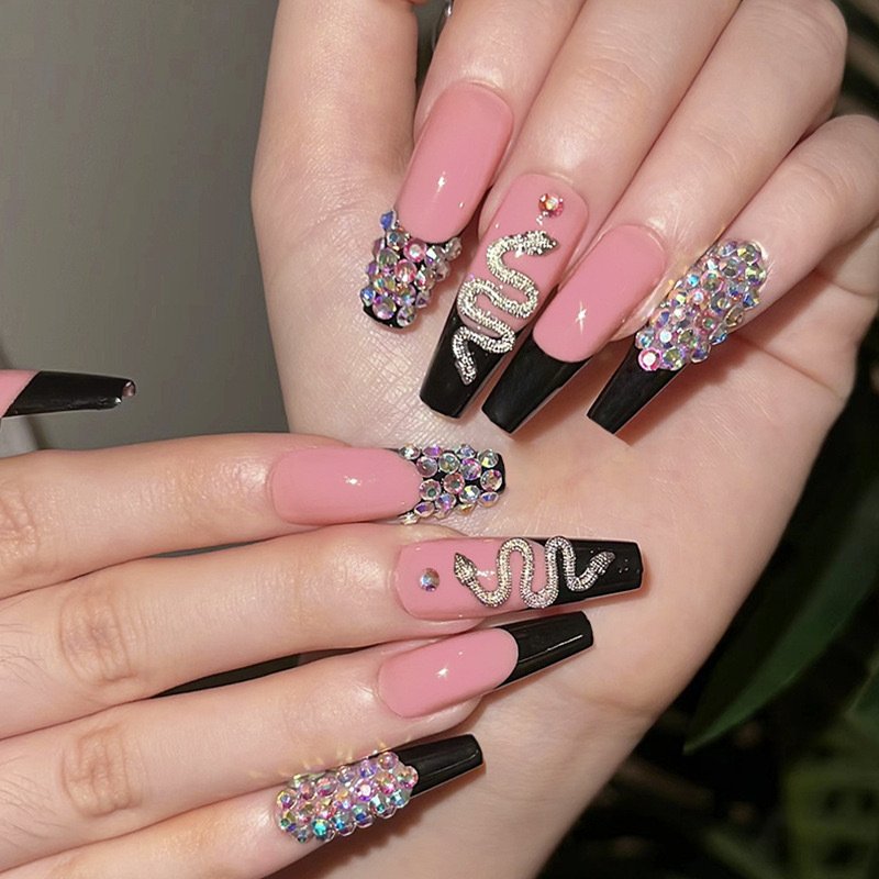 24 PCS Diamond Snake Nail Art, Long Length Long Water Pipe Fake Nails,Square Head Nail Tips False Nail 7 24 PCS Diamond Snake Nail Art, Long Length Long Water Pipe Fake Nails,Square Head Nail Tips False Nail - Image 7
