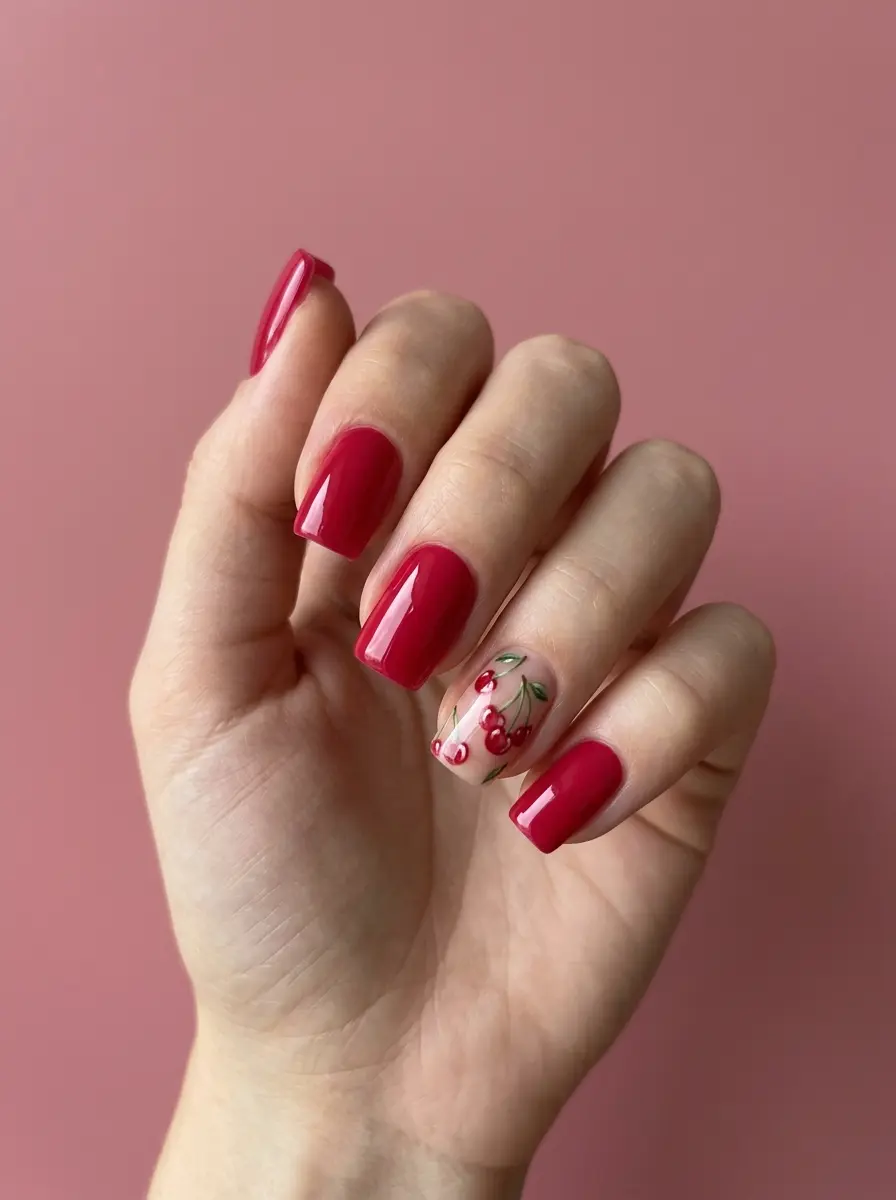 22 Pink Cherry Nail Ideas That Are Sweet, Glossy, and Easy to Wear 7 pink cherry nail ideas 1317