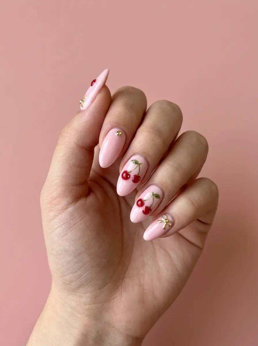 22 Pink Cherry Nail Ideas That Are Sweet, Glossy, and Easy to Wear 13 pink cherry nail ideas 1323