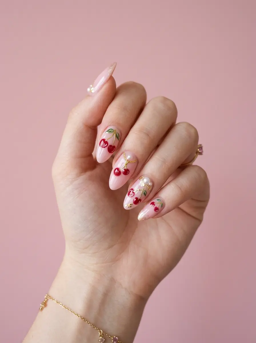 22 Pink Cherry Nail Ideas That Are Sweet, Glossy, and Easy to Wear 14 pink cherry nail ideas 1324