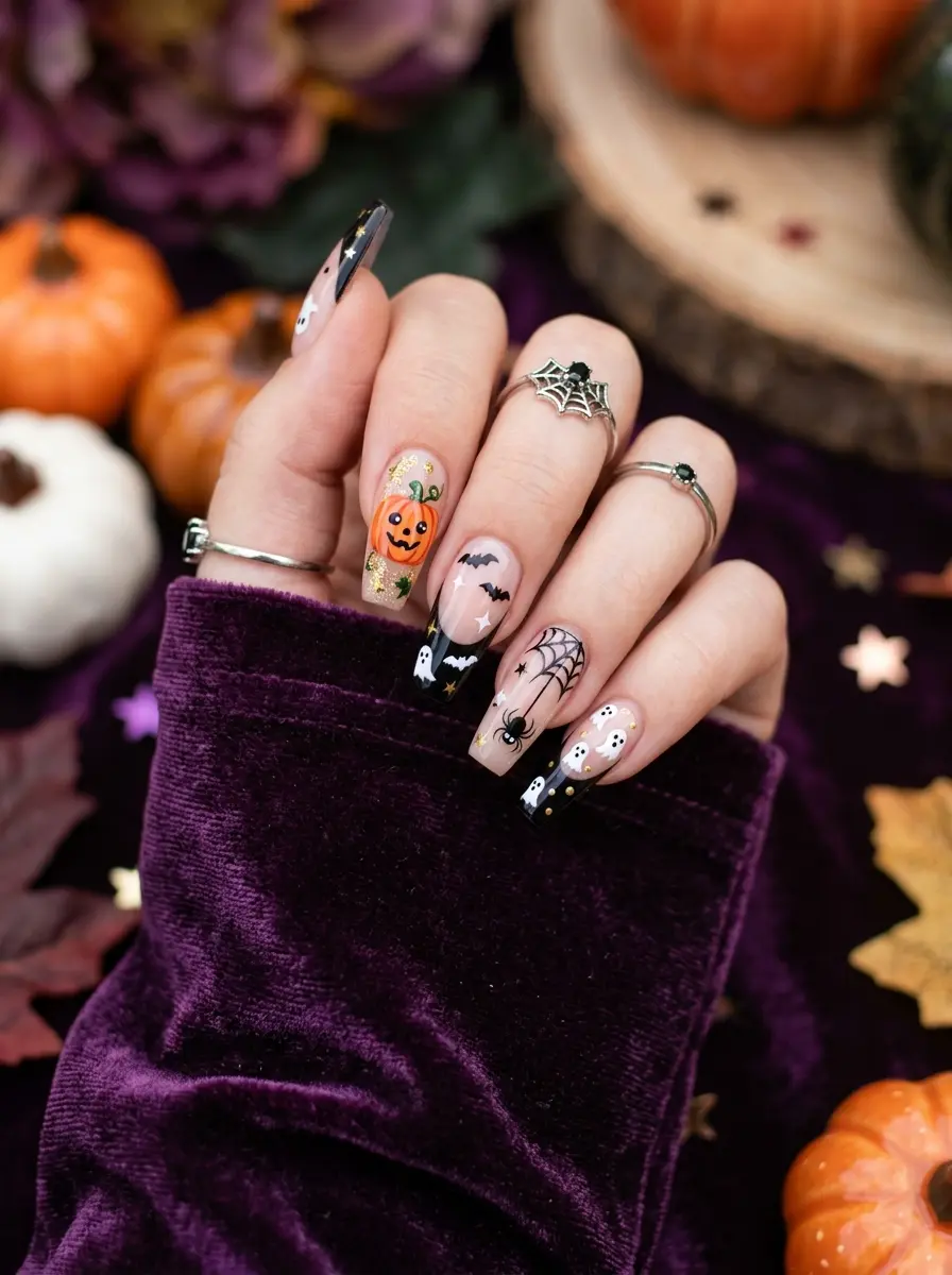 pumpkin halloween nails that are spooky cute to 829