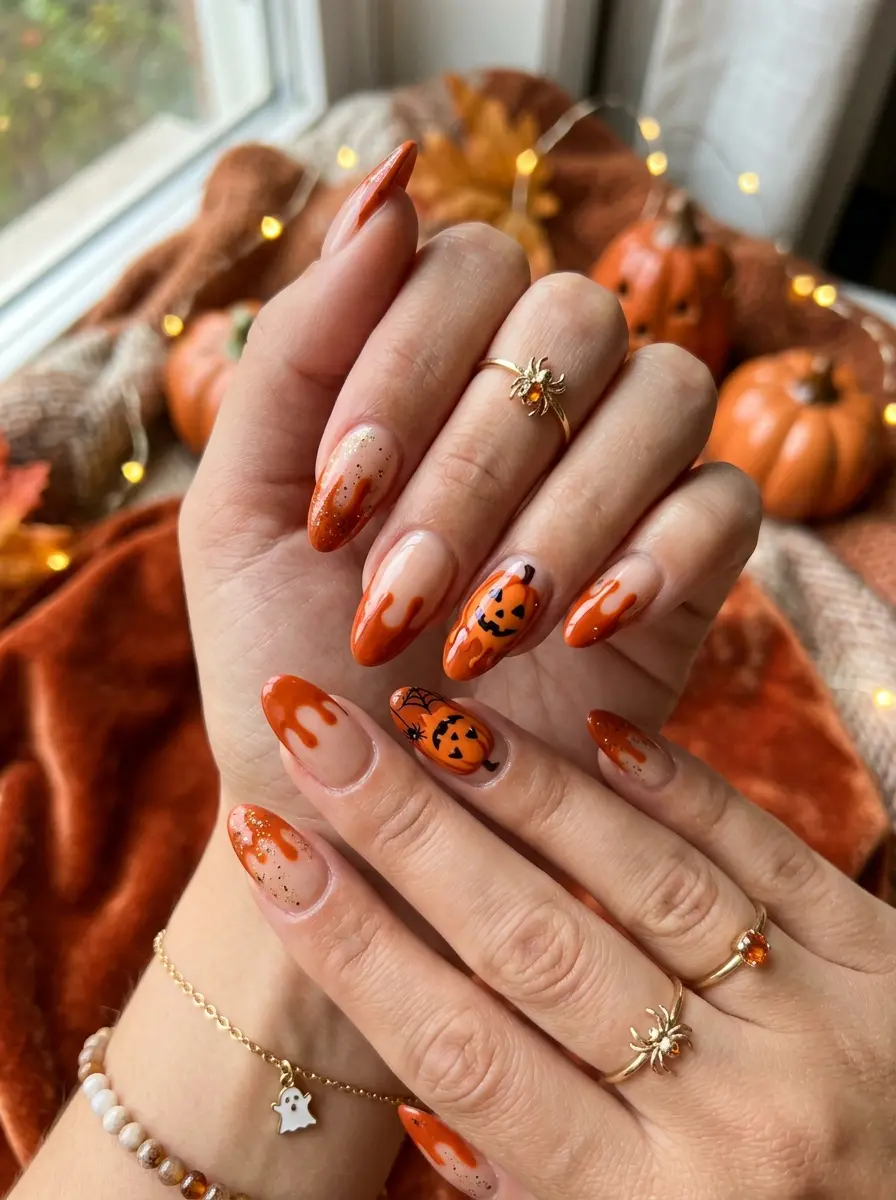 pumpkin halloween nails that are spooky cute to 830