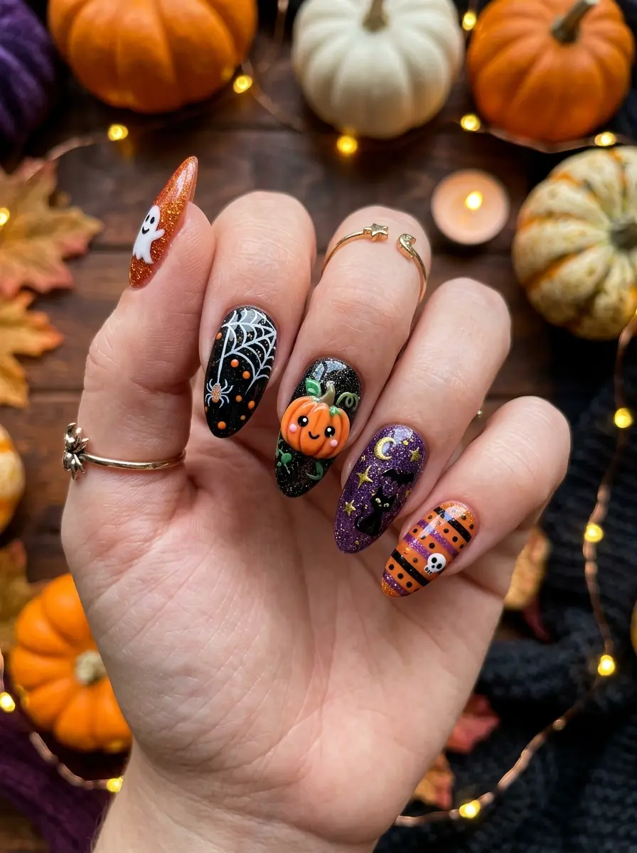 pumpkin halloween nails that are spooky cute to 832