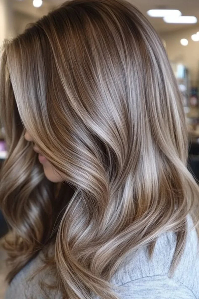 Soft Ash Blonde Balayage with Loose Waves