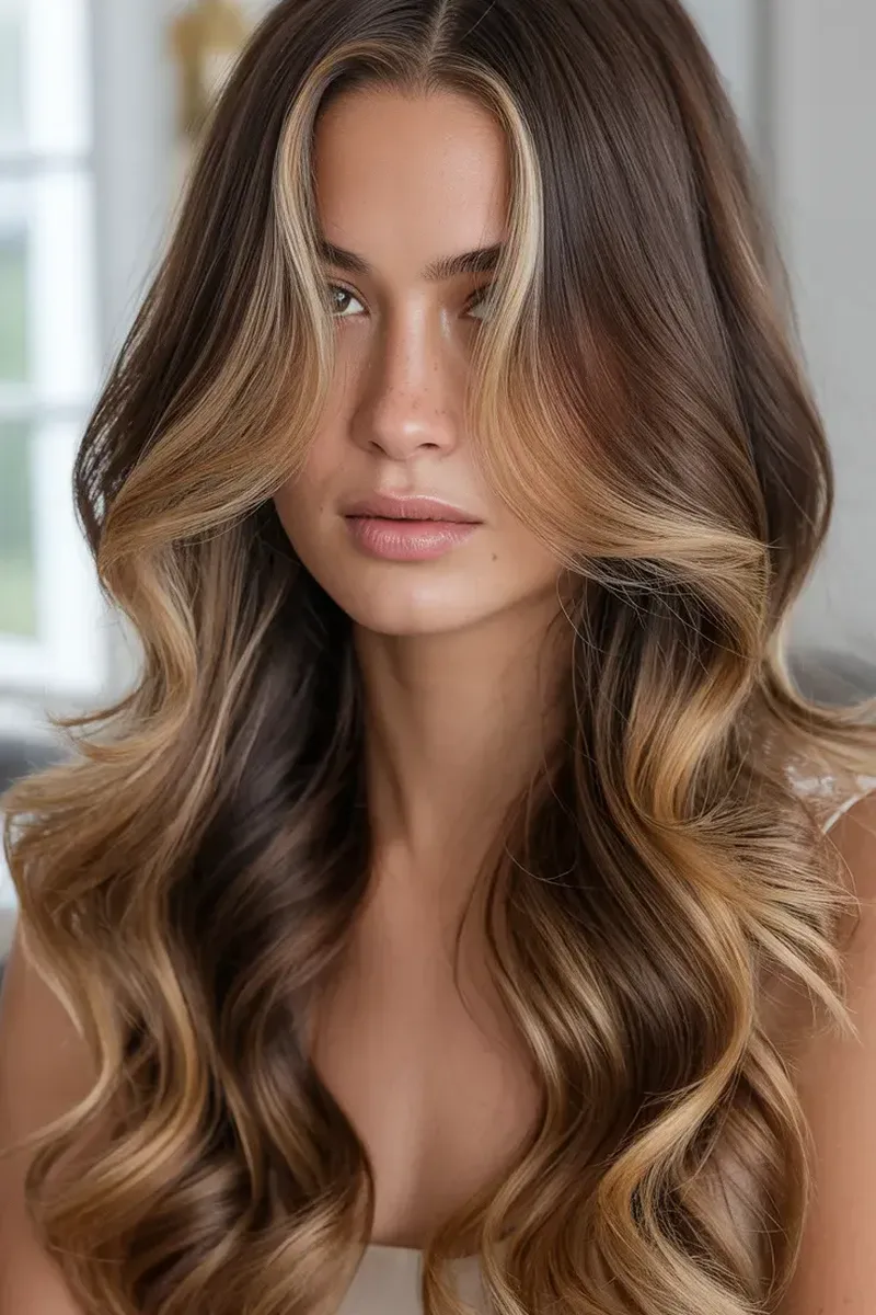 Face-Framing Blonde Balayage on Soft Waves