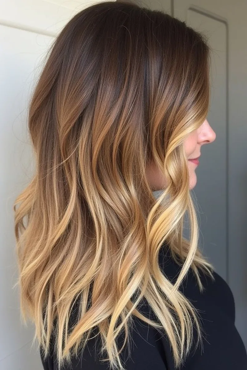 Glossy Brown to Blonde Balayage