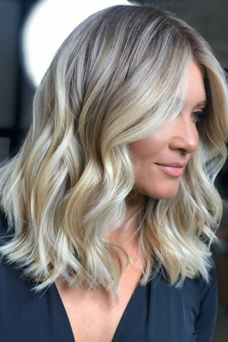 Icy Blonde Balayage with Dark Roots