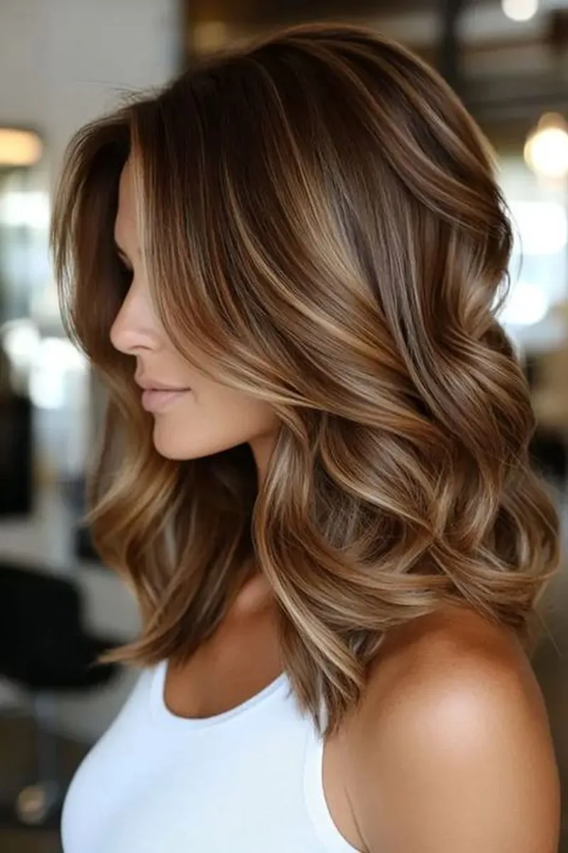 Brown Balayage with Subtle Blonde Highlights