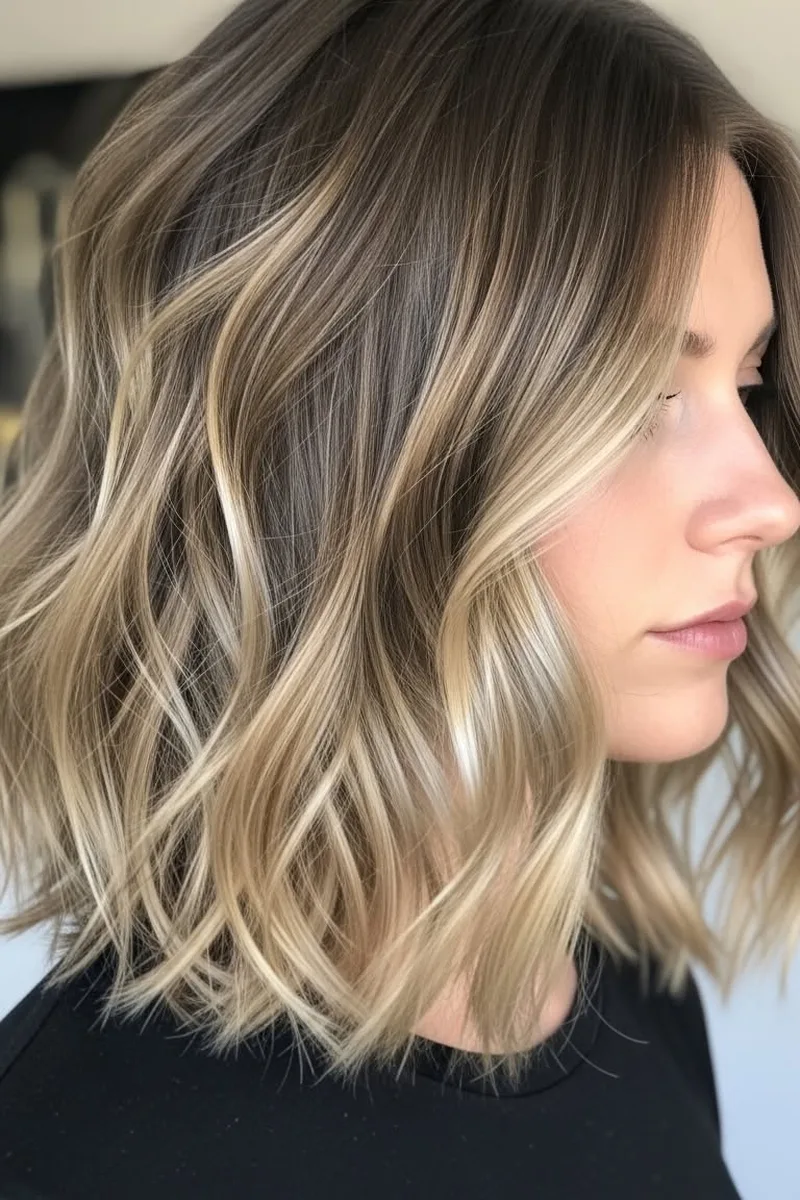 Wavy Bob with Subtle Blonde Balayage
