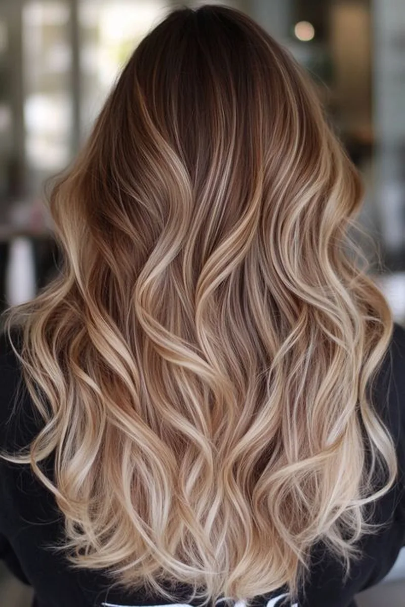 Natural Brown to Blonde Balayage Waves