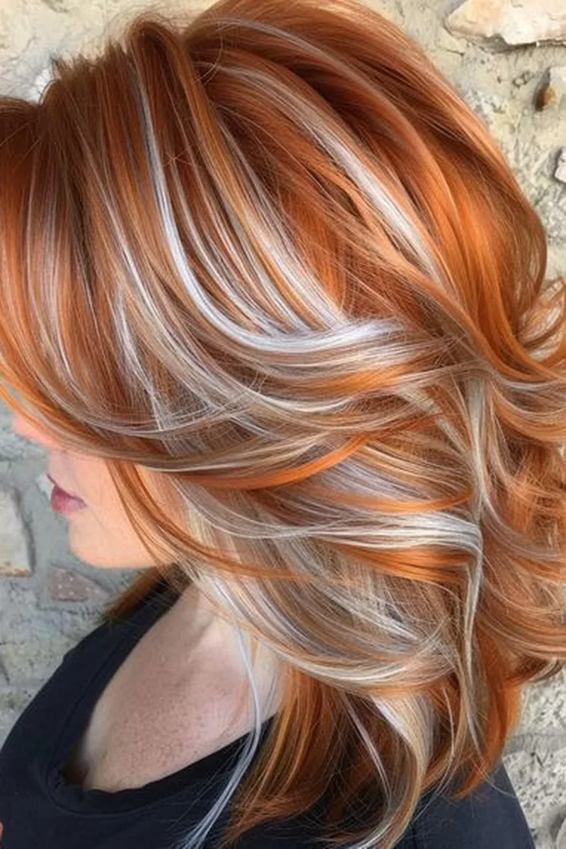 Copper Brown Hair with Silver Highlights