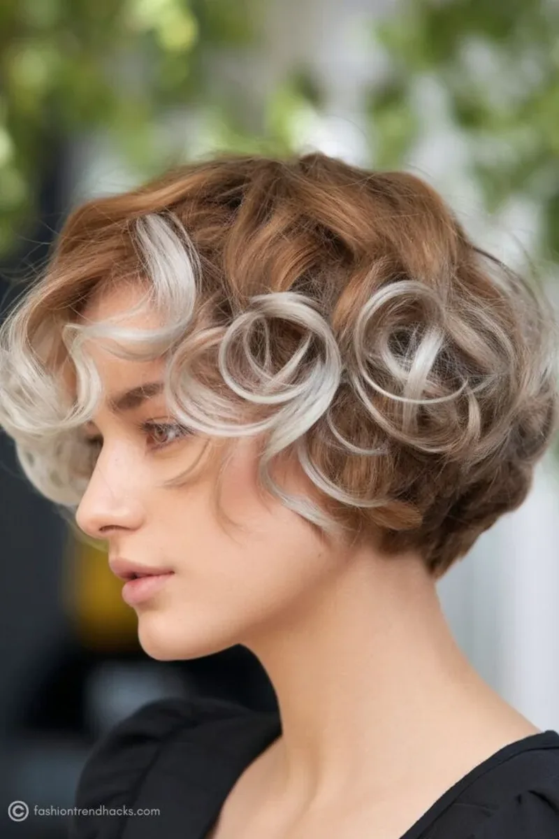 Curly Hair with Blended Silver Highlights