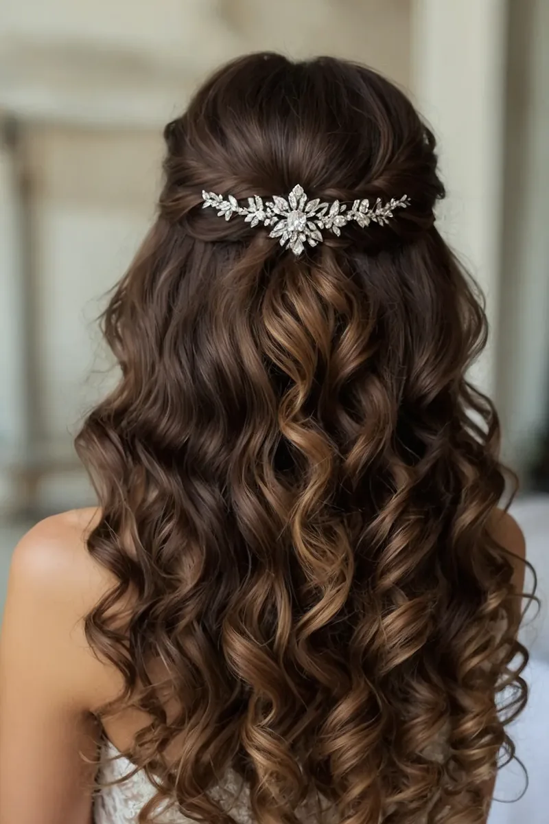 Half-Up Style with Loose Defined Curls
