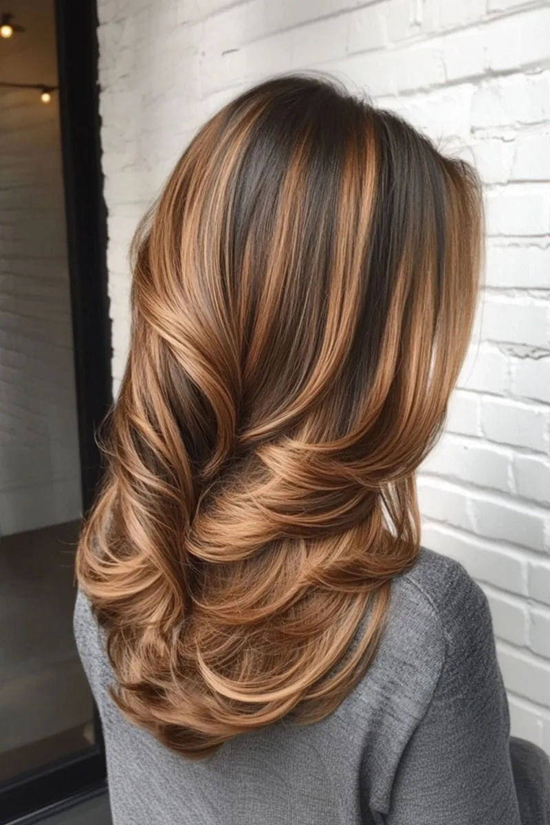27 Honey Golden Blonde and Caramel Balayage Ideas on Dark Brown Hair You'll Love 13 Deep Brunette with Caramel Ribbons