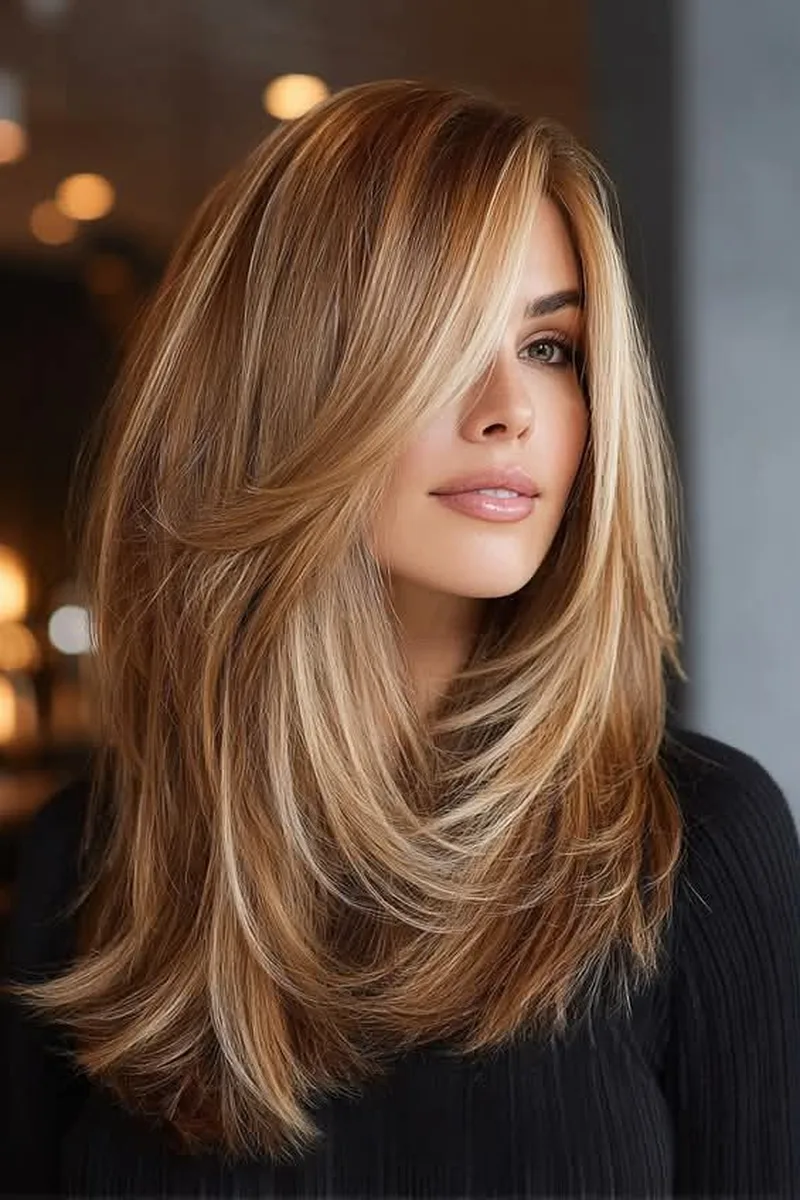27 Honey Golden Blonde and Caramel Balayage Ideas on Dark Brown Hair You'll Love 14 Side-Swept Honey Face Frame
