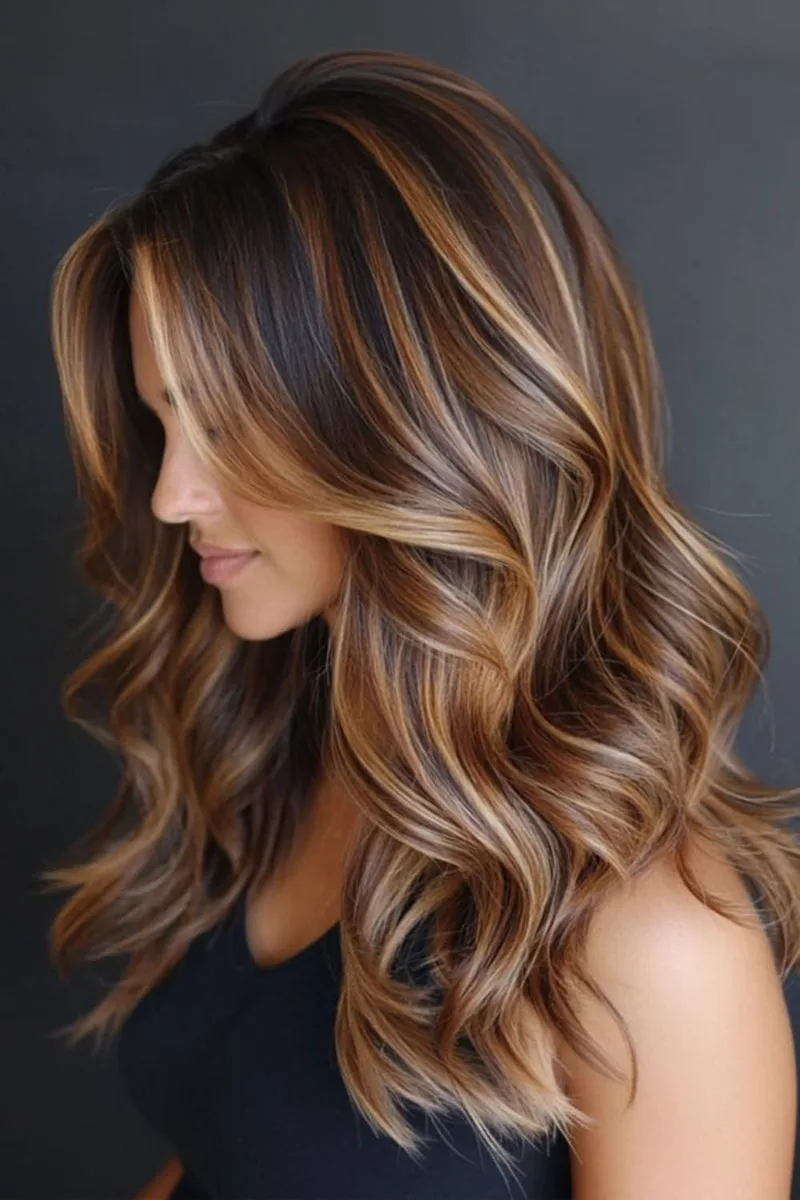 27 Honey Golden Blonde and Caramel Balayage Ideas on Dark Brown Hair You'll Love 18 Glossy Dark Brunette with Fine Warm Lights