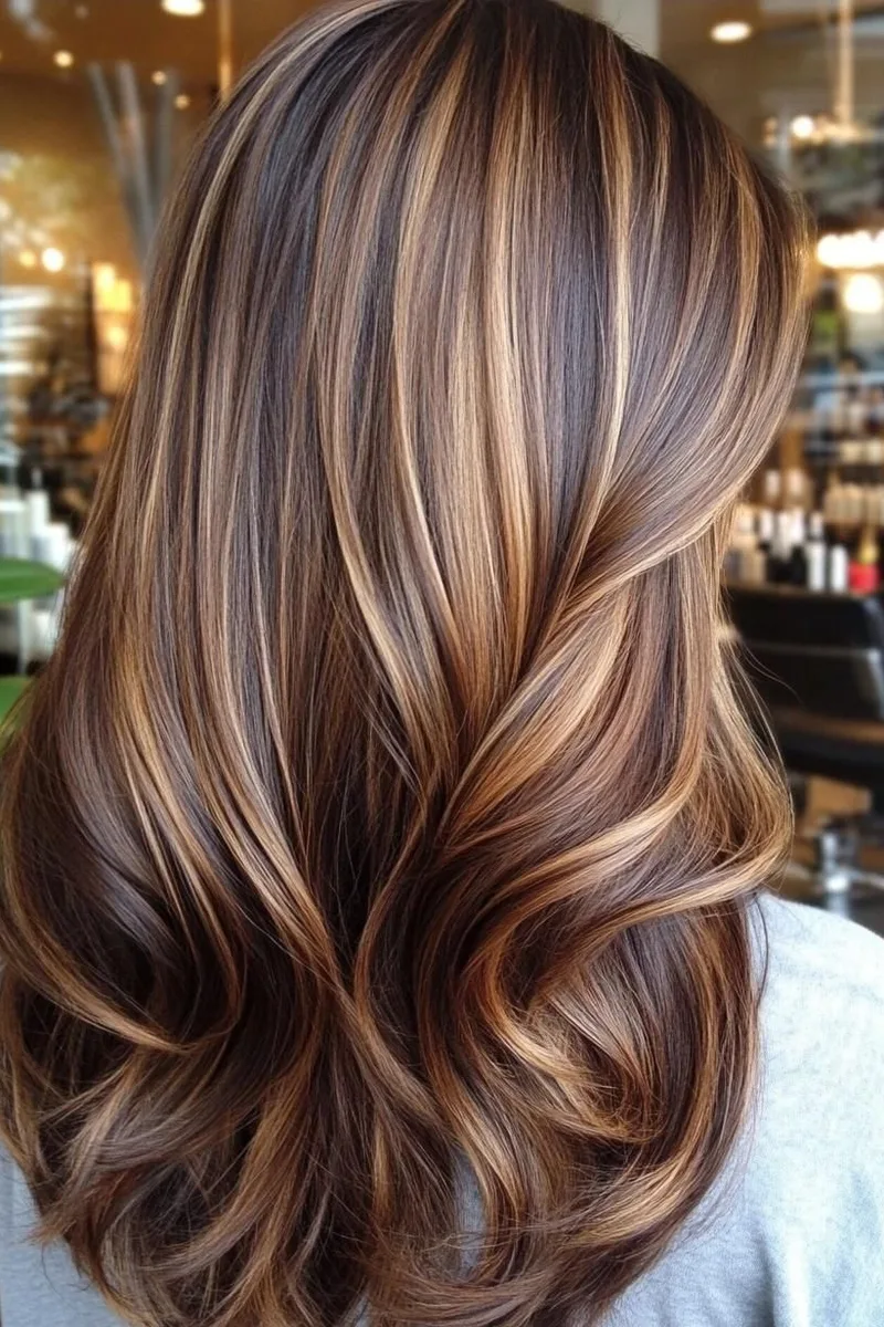 27 Honey Golden Blonde and Caramel Balayage Ideas on Dark Brown Hair You'll Love 20 Honey Money Piece on Soft Waves
