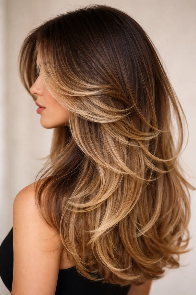 27 Honey Golden Blonde and Caramel Balayage Ideas on Dark Brown Hair You'll Love 21 Feathered Caramel Balayage Blend