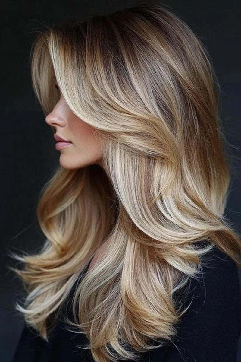 27 Honey Golden Blonde and Caramel Balayage Ideas on Dark Brown Hair You'll Love 22 Long Cascading Layers with Caramel Sweep
