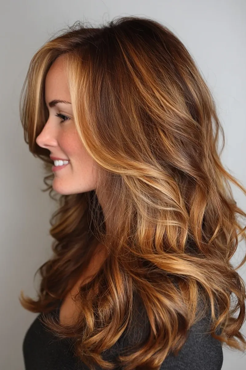 27 Honey Golden Blonde and Caramel Balayage Ideas on Dark Brown Hair You'll Love 25 Warm Caramel Balayage Ribbons on Glossy Waves
