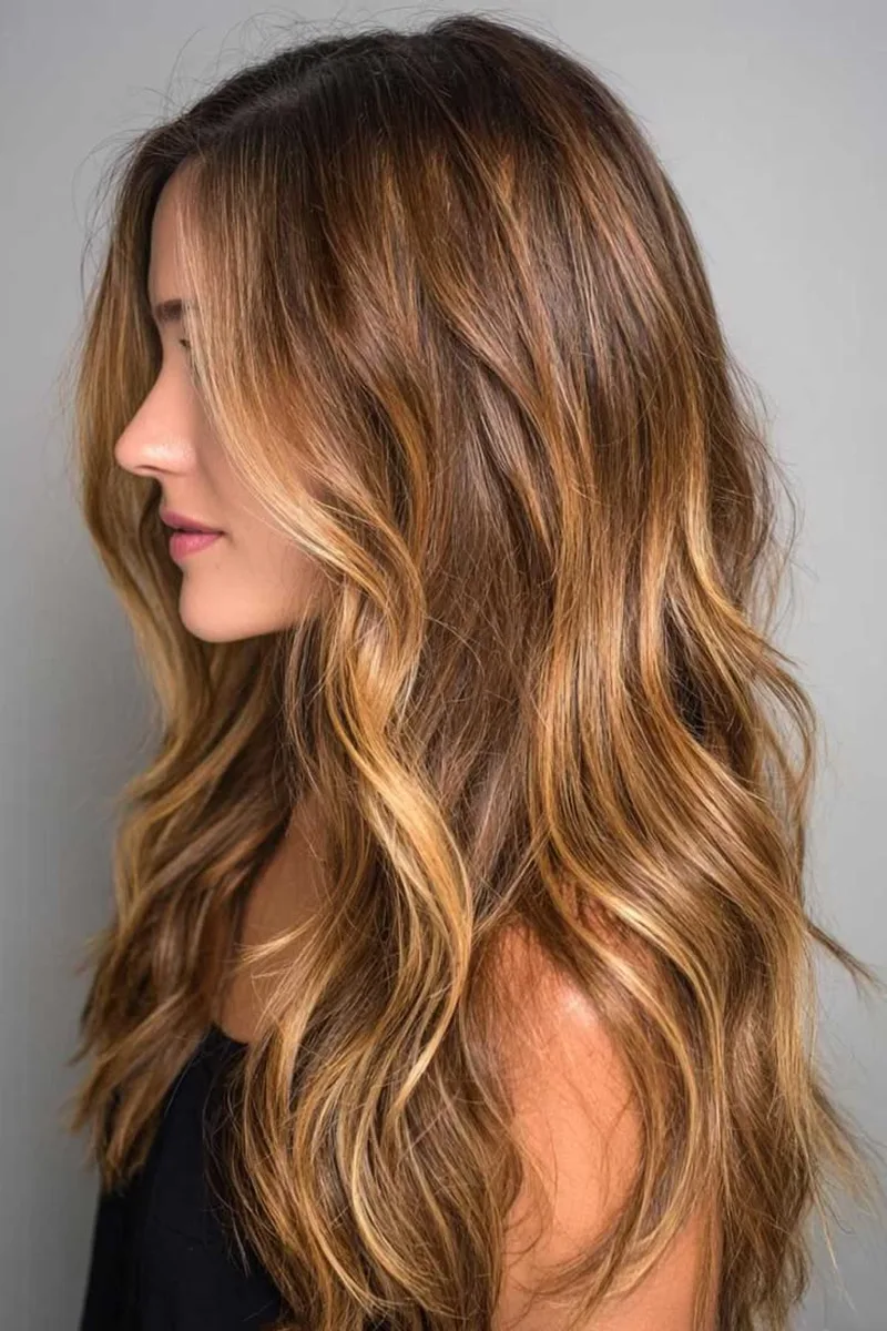 27 Honey Golden Blonde and Caramel Balayage Ideas on Dark Brown Hair You'll Love 27 Waves with Caramel Highlights on Dark Brunette