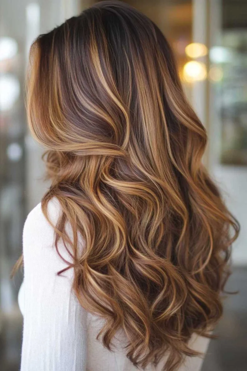 27 Honey Golden Blonde and Caramel Balayage Ideas on Dark Brown Hair You'll Love 4 Bronde Ribbon Balayage Waves
