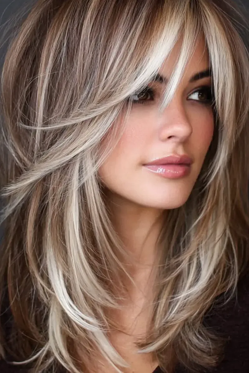 Face-Framing Blonde Ribbons on Layered Hair