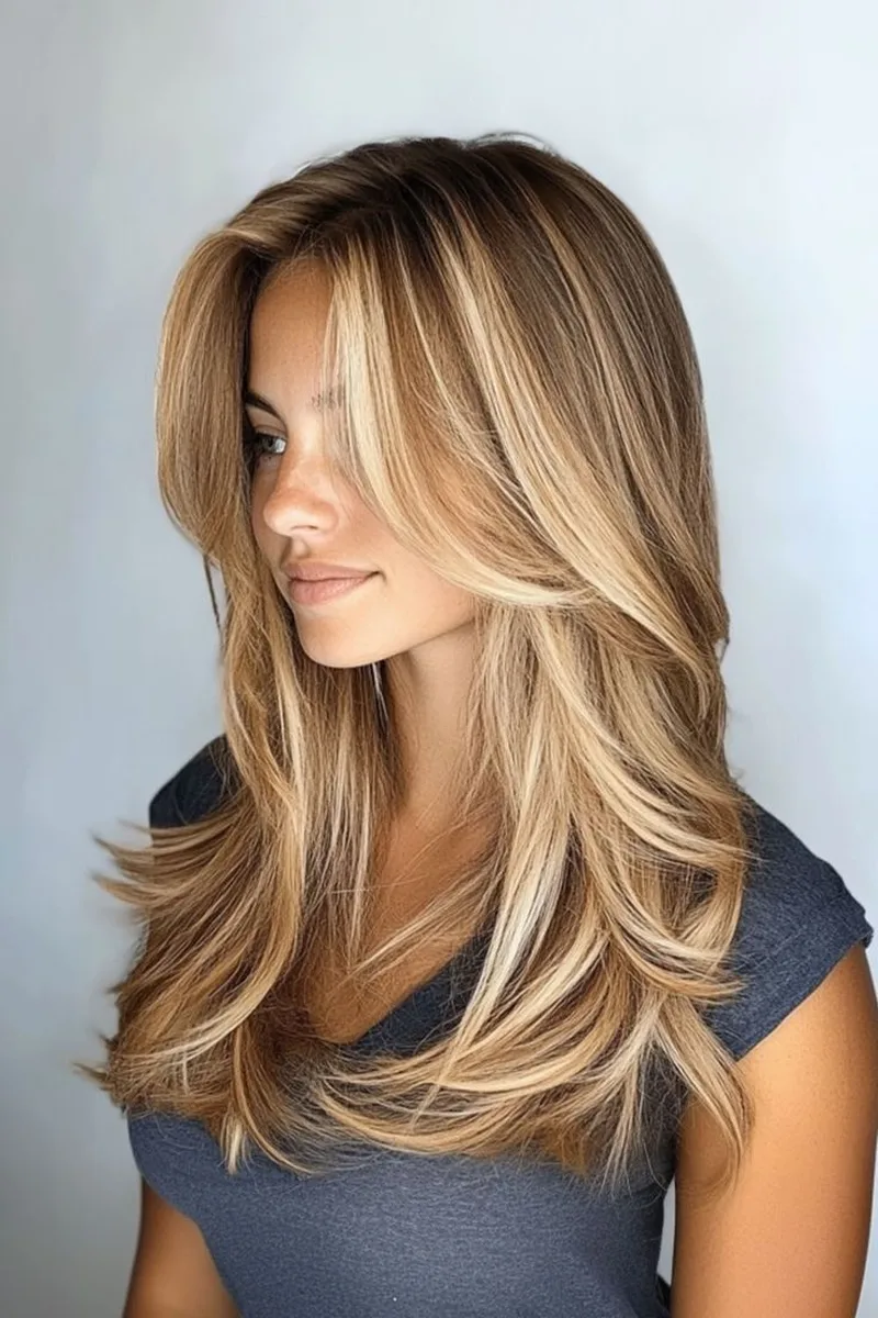 Soft Bronde Balayage on Long Layers