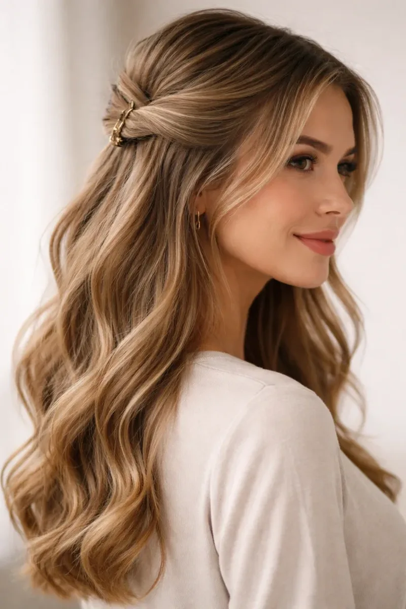 Half-Up Claw Clip with Balayage Dimension