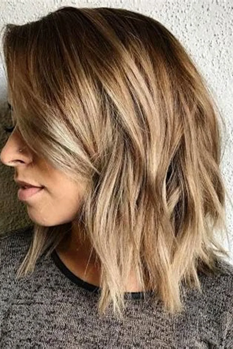 Textured Lob with Rooty Blonde Blend