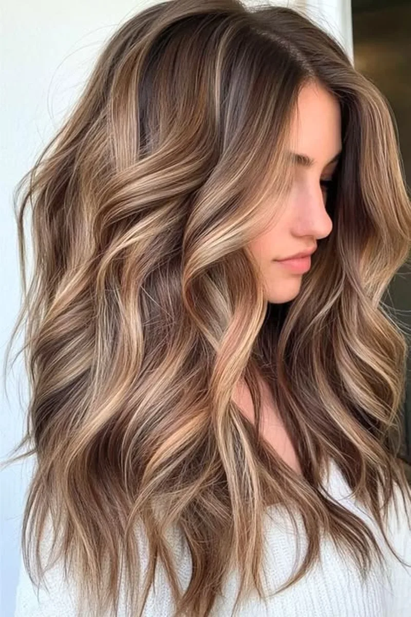 Woven Bronde Balayage on Long Waves