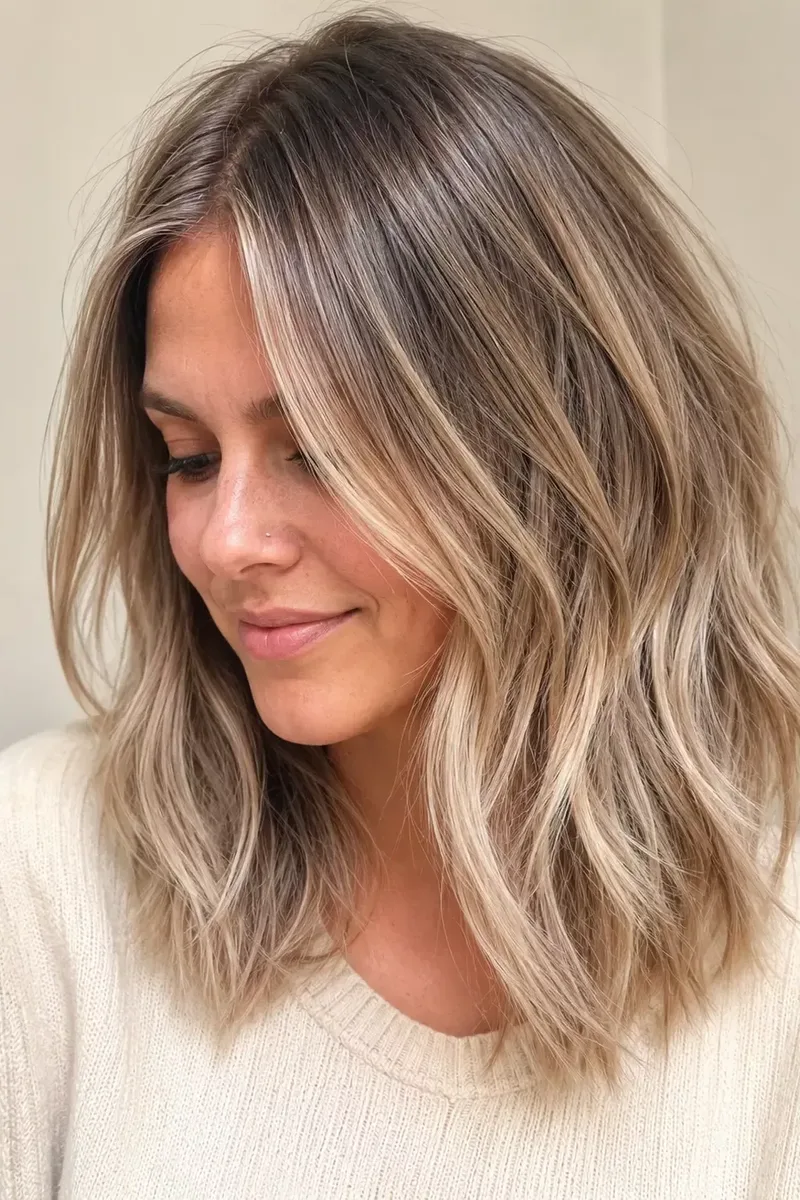 Beige-Blonde Highlights with Lived-In Texture