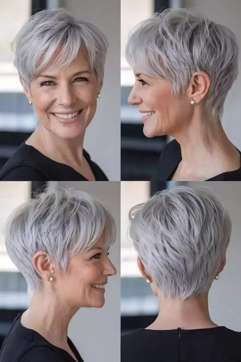 Silver Gray Cropped Pixie with Soft Volume